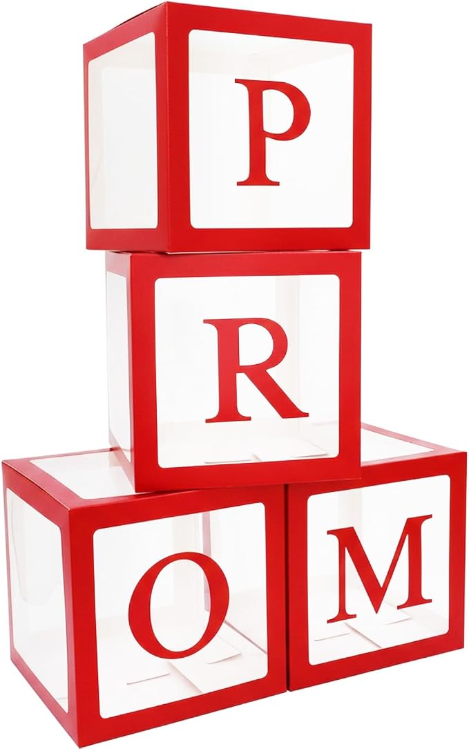 4 Pcs Prom Boxes with Letters 11.8 x 11.8 x 11.8 Inch Clear Prom Balloon Boxes by Trandraft