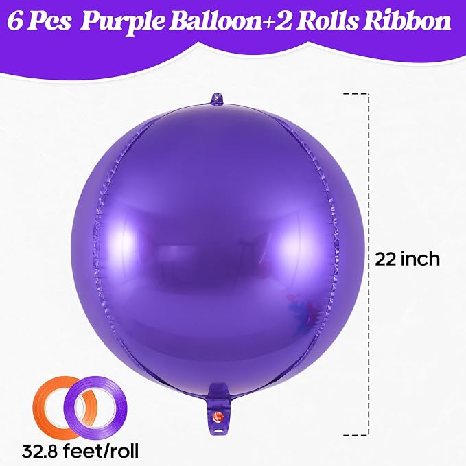 Metallic Purple Balloons, 22 Inch Large Sphere Round Balloons - Image 3