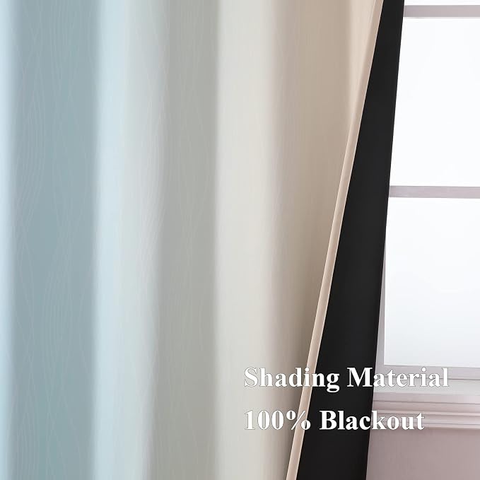 Aqua and Beige Blackout Curtains 102 Inch Length 2 Panels Set, Thermal - Image 5