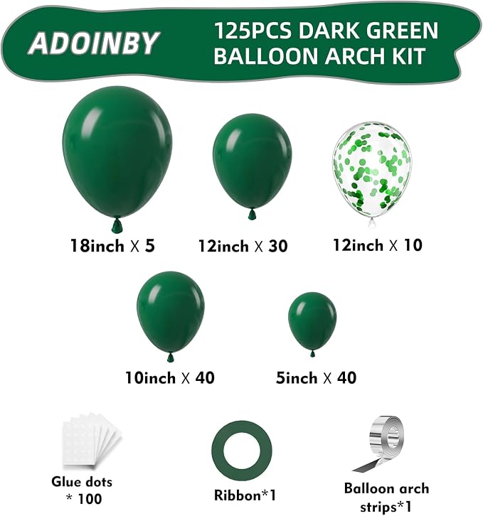 Green Balloon Arch Kit, 18 12 10 5 Inch Different Size Balloons - Image 2