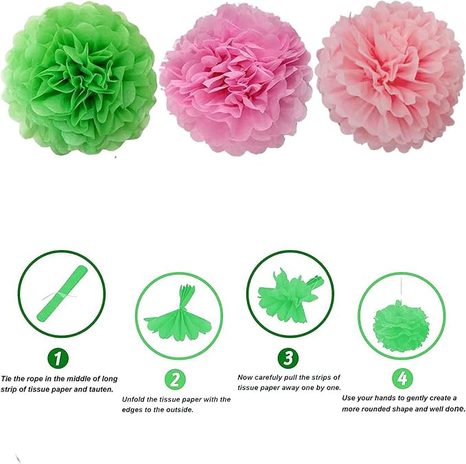 We Moment Green Pink Light Pink Paper Pom Poms Flowers - Image 3