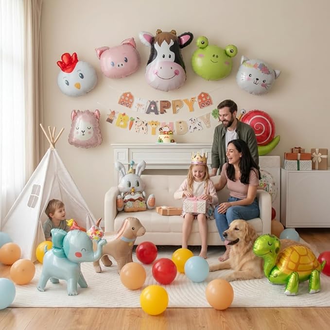 48 PCS Happy Birthday Farm Animals Foil Balloon Decorations Kit - Image 3