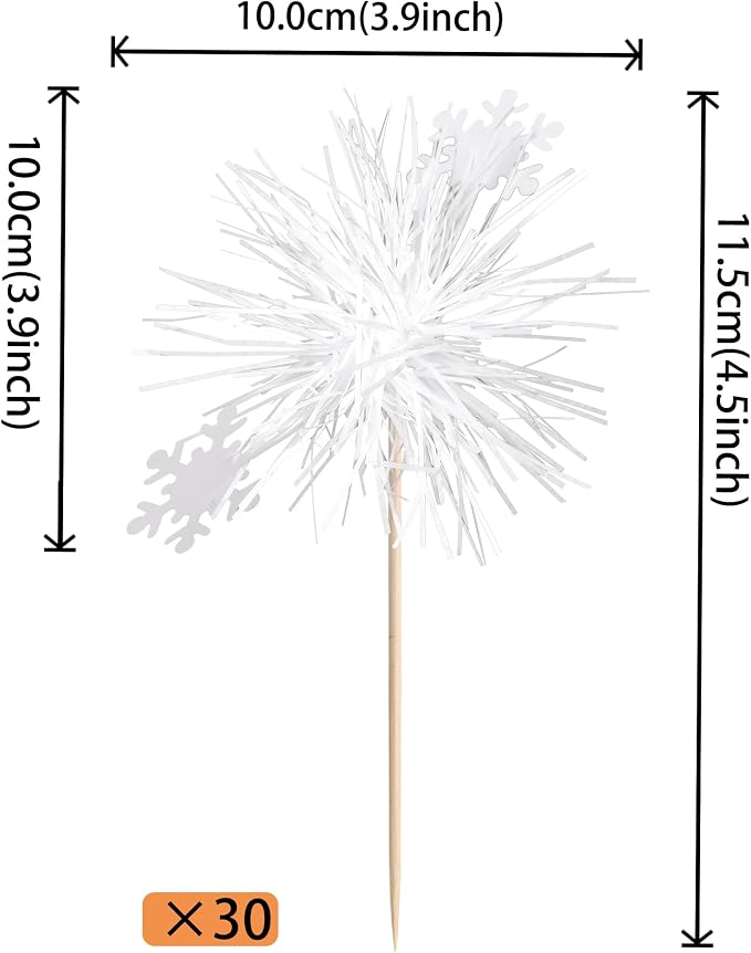 30 PCS Foil Firework Cupcake Toppers Snowflake Cupcake Picks Birthday Cupcake - Image 2