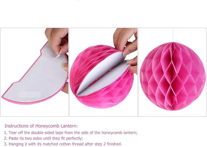 Hot Pink and Green Paper Honeycomb Balls, 12 Pack Hanging Tissue Pom poms - Image 5