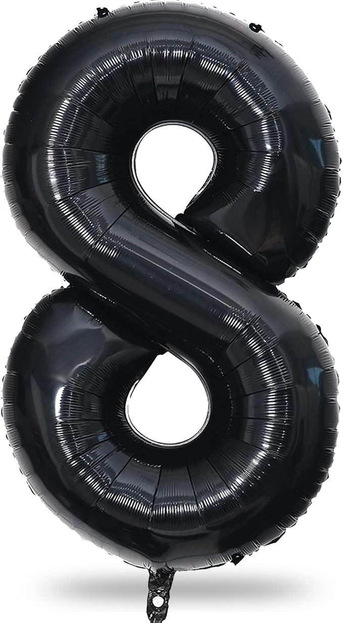 Black Number 8 Balloons, 40 Inch 8th Birthday Foil Balloon by Lingqiang