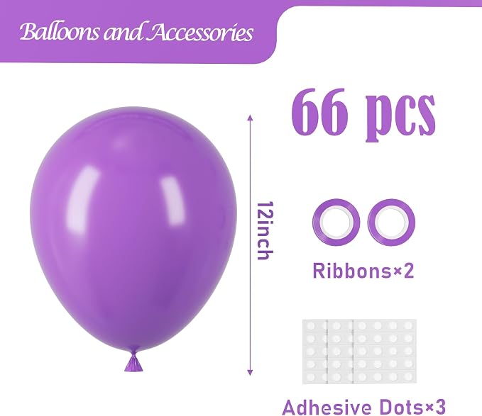 Voircoloria 66pcs Purple Latex Party Balloons, 12inch | - Image 2