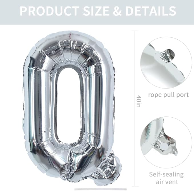 TONIFUL 40 Inch Large Silver Letter Q Foil Balloons Alphabet Balloons | Giant - Image 2