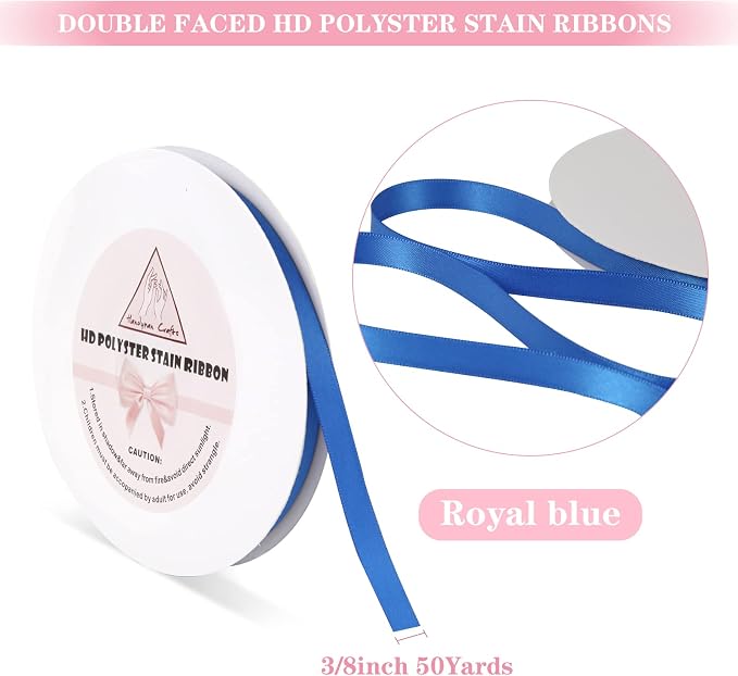 Blue Satin Ribbon for Gift Warping, 3/8inch 50 Yards Solid Polyester Fabric - Image 2