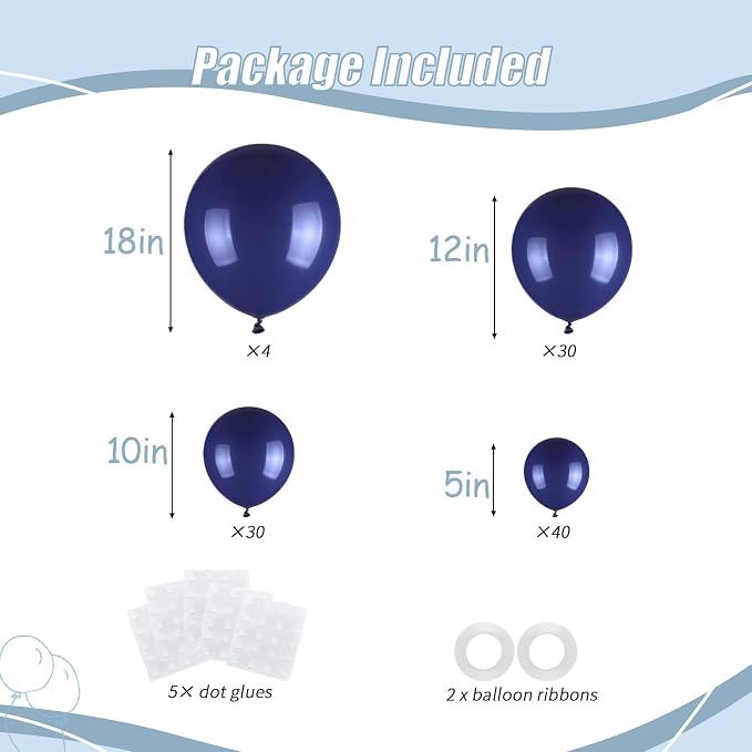 104pcs Navy Blue Balloon Garland Arch Kit Different Sizes 18/12/10/5 Inch | - Image 2