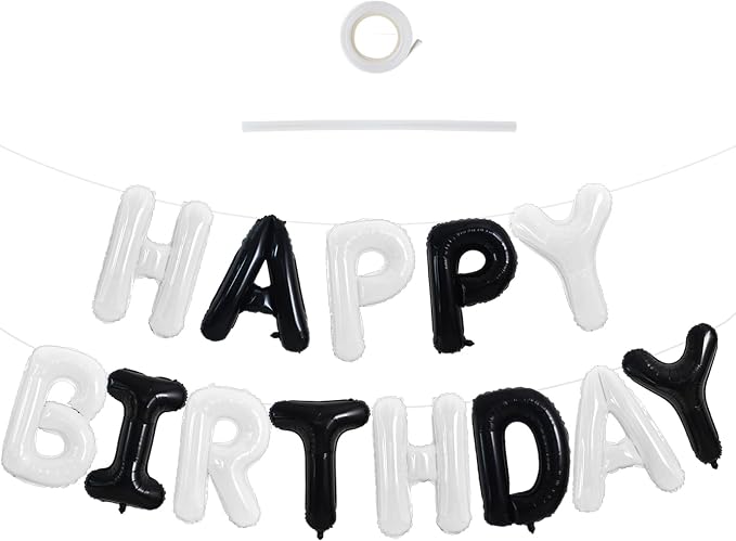 TONIFUL 16 Inch Black and White Happy Birthday Balloon Banner Decorations | by TONIFUL