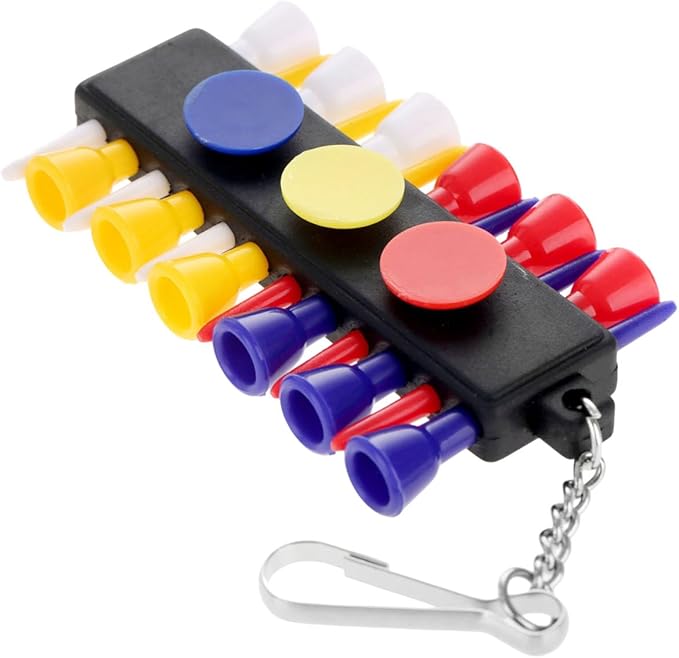 MUXSAM Black Golf Tee Holder for Bag, 1-Pack Golf Tee Carrier with 12 Tee Hole 3 Ball Markers Holes Keychain Golf Accessory