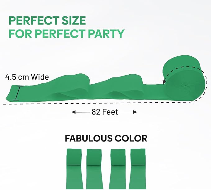 4 Green Crepe Paper Streamers, 328ft Pack of Party Decorations | Each roll is - Image 2