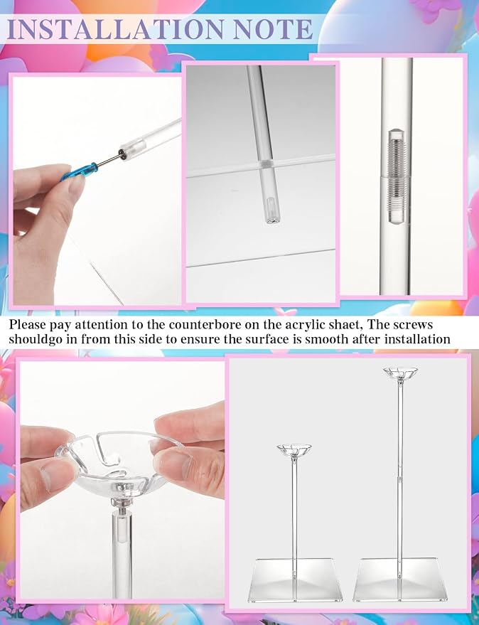 10 Pack Clear Acrylic Balloon Stand Kit, 23.6 Inch | Reusable Balloon Sticks - Image 3