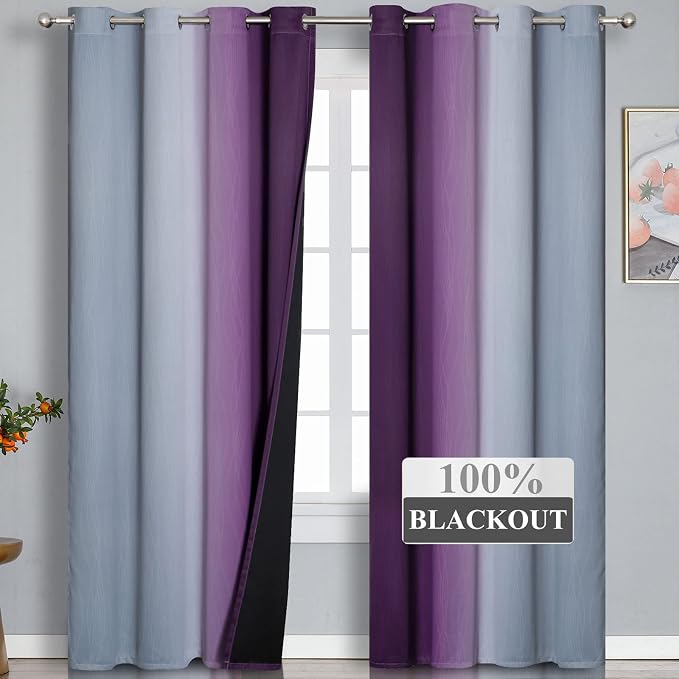 Purple and Grey Ombre Blackout Curtains 102 Inches Long - Image 2