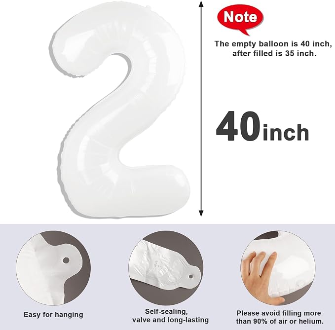 2 Balloon Numbers Birthday Decorations, 40In White Balloons - Image 5