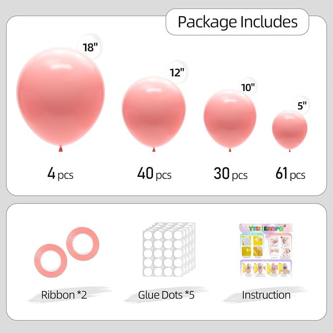 Retro Pink Balloons Different Sizes 135pcs 18" 12" 10" 5" Dusty Pink Latex - Image 2