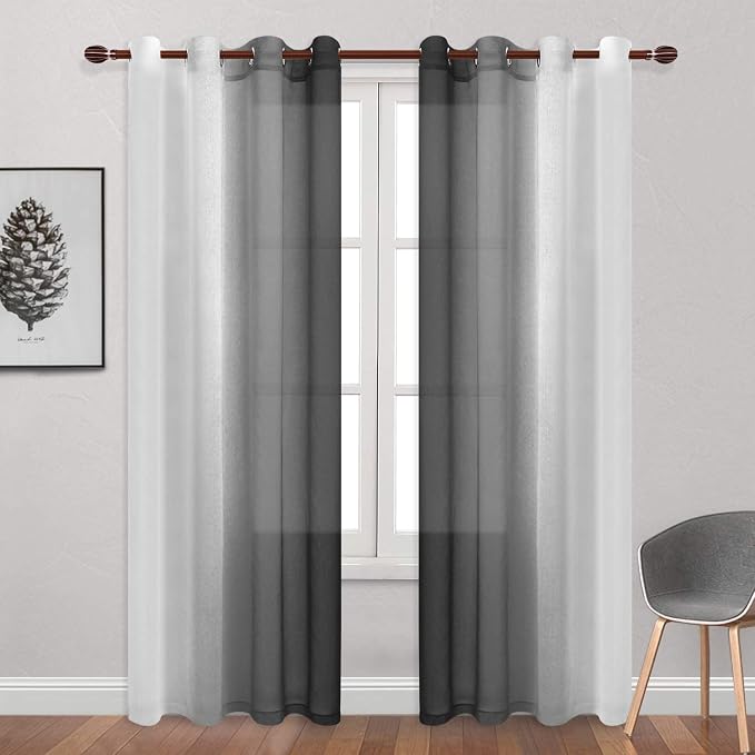 DWCN Ombre Faux Linen Sheer Curtains - Image 2