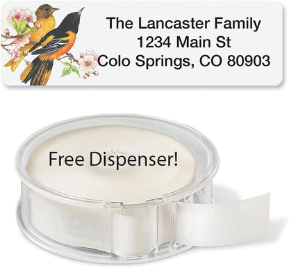 Meadow Birds Rolled Personalized Return Address Mailing Labels with Dispenser, Set of 500, 5 Designs, Small ¾ x 2½ Inch Size, Custom Self-Adhesive Sticker Roll, by Colorful Images