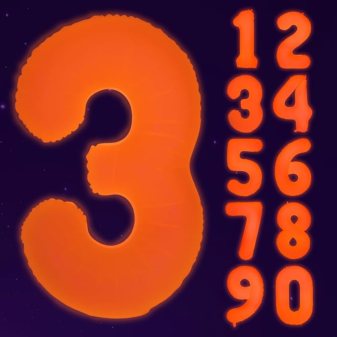 Mega-L Glow in The Dark Party Supplies, 40 Inch Orange Number 3 Balloon | Glow by Mega-Loopolis