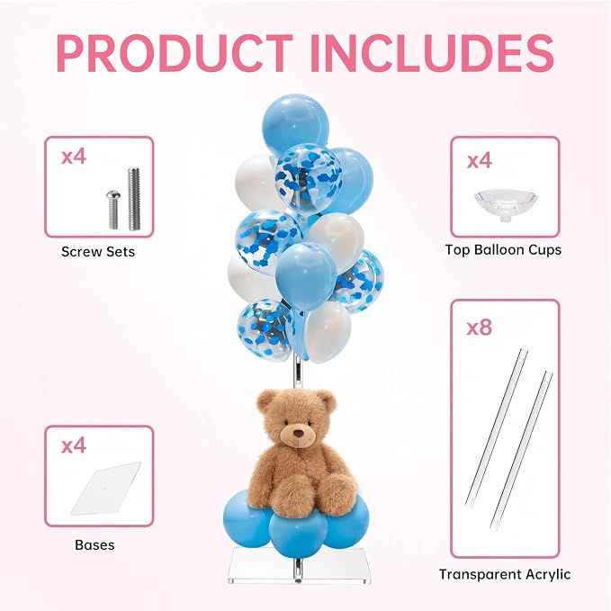 Clear Acrylic Balloon Stands for Table, Adjustable 15.75 Inch 23.6 Inch 31.5 - Image 2