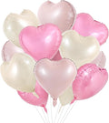 TONIFUL 15 Pcs 18 Inch Cream White Pink Heart Shape Foil Mylar Balloons | by TONIFUL