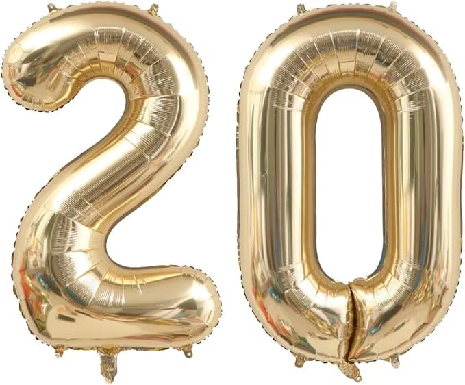 20 Balloon Number, 40 Inch Light Gold 20th Birthday Balloon, Foil Mylar Helium by Unknown