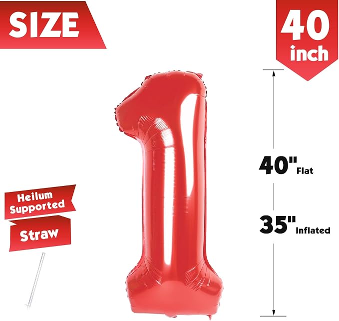 40 Inch Red Number 1 Balloon Birthday Party Decorations - Image 5