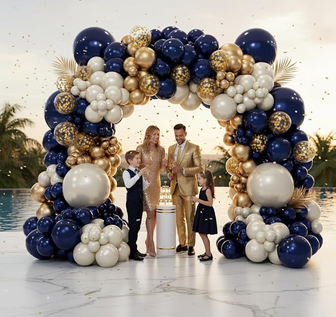 Navy Blue Gold Balloon Arch Garland Kit 153pcs, Double Stuffed Pearl White - Image 6