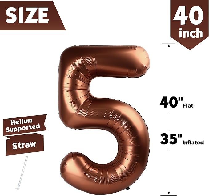 40 Inch Brown Number 5 Balloon Birthday Party Decorations - Image 5