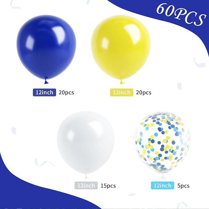 Yellow Blue Balloons, Dark Blue Gold Confetti Latex Balloon Helium - Image 2