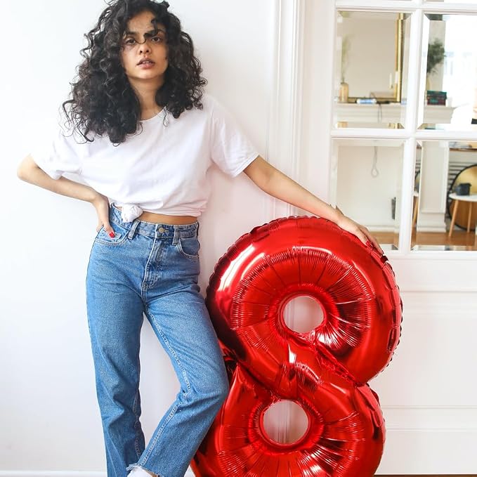 40 Inch Red Number 8 Balloon Large Red Foil Balloon Red 8 Balloons Mylar Helium - Image 4
