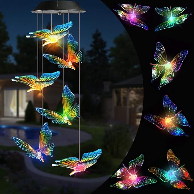 Toodour Solar Wind Chime, Color Changing Wind Chimes Butterfly Gift by Toodour