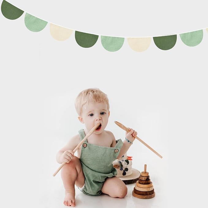 2 Sets of Sage Green Half Round Banner 18Pcs Nursery Garland Flags Olive Green - Image 4