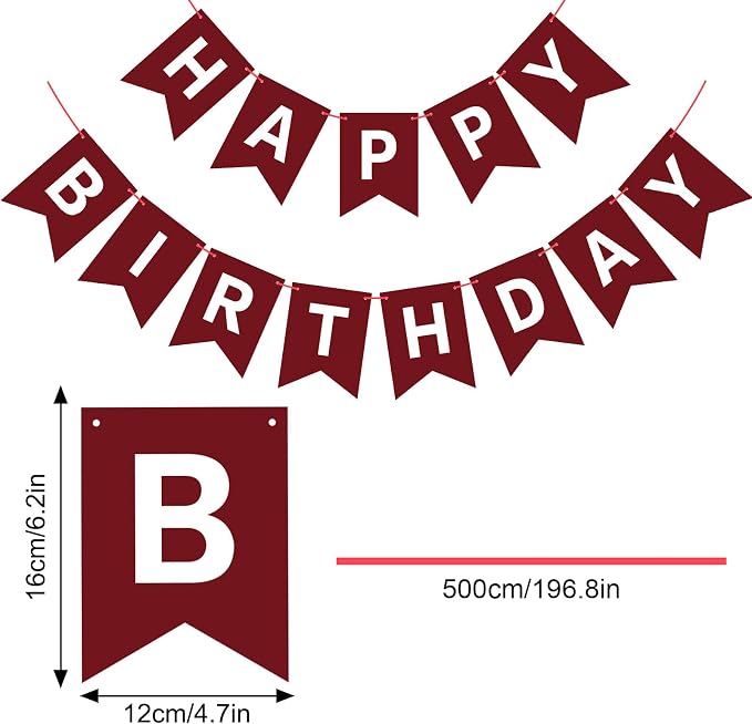 Hooqict Burgundy Happy Birthday Banner Sign - Image 2