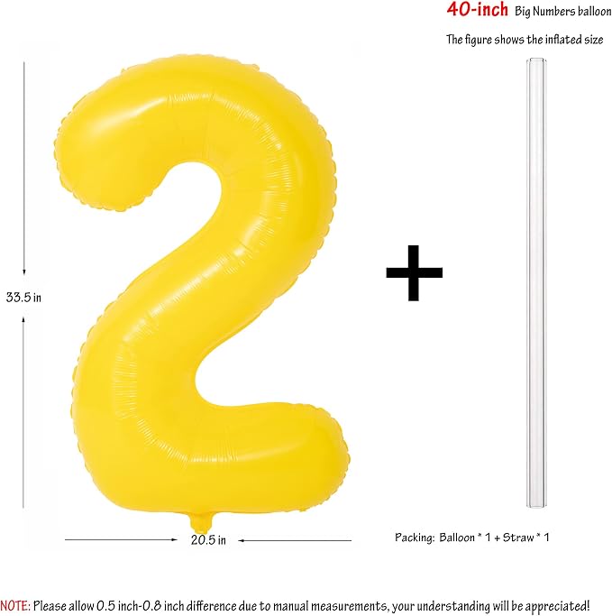 40 Inch Yellow Number 2 Foil Balloon Lemon Yellow Digital 2 Balloon | - Image 2