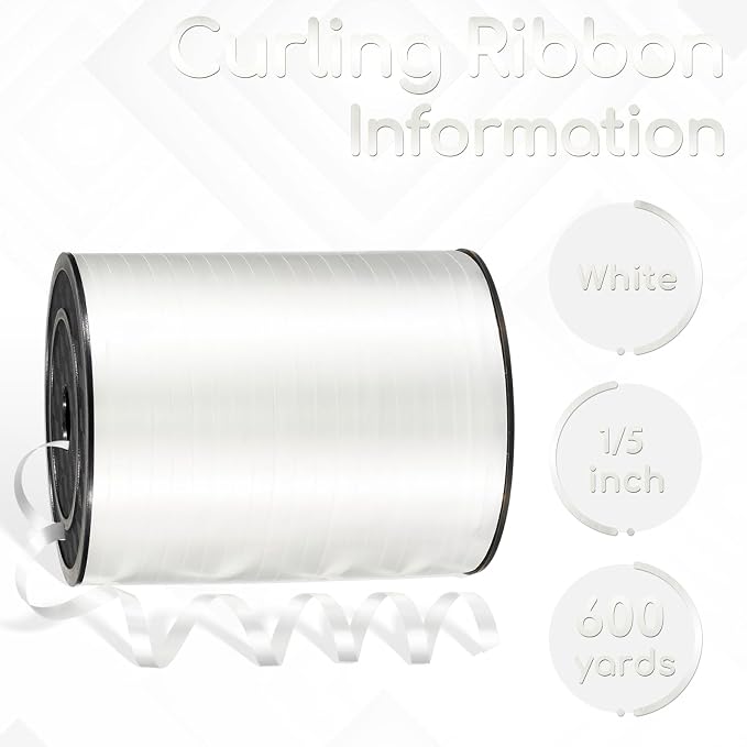 600 Yards White Curling Ribbon for Gift Wrapping, 1/5 Inch White Balloon String - Image 2