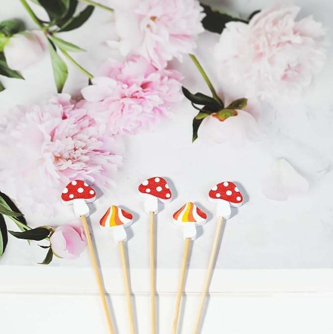 100Pcs Mushroom Cocktail Picks Fairy Enchanted Forest Decorations Toothpicks - Image 4