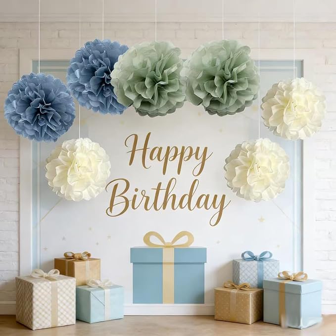 Sage-Green Dusty Blue Ivory Party-Decorations - Image 7