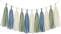 15PCS Dusty Blue Sage Green Ivory Party Tissue Tassel Garland Decorations by ALLHEARTDESIRES