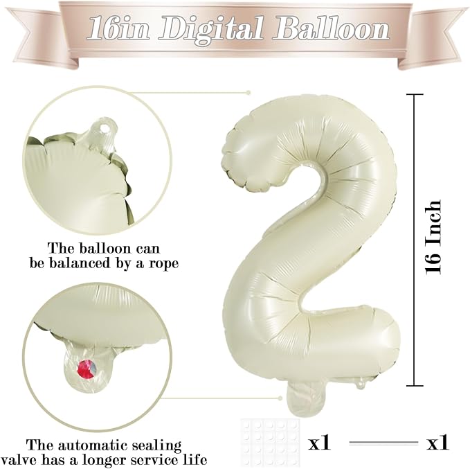 TONIFUL 16 Inch 10 Pcs Cream White 0-9 Birthday Number Balloons | Small Custom - Image 2