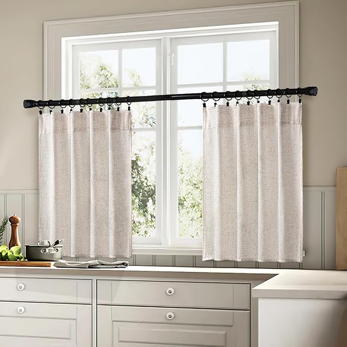 MIULEE Natural Linen White Kitchen Curtains 30 Inch Long 2 Panels Farmhouse | - Image 3