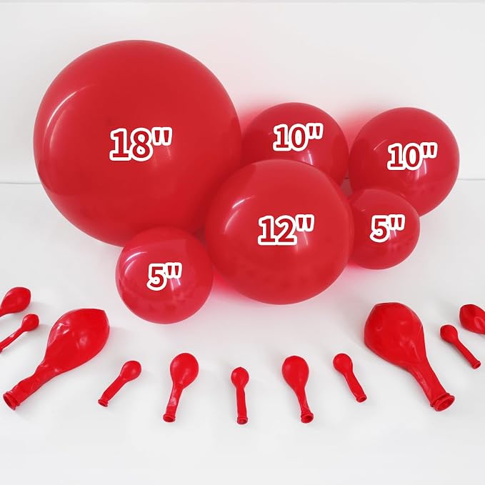 Double Stuffed Red Balloons Different Size 115Pcs 5/10/12/18 Inch Rudy Red - Image 4