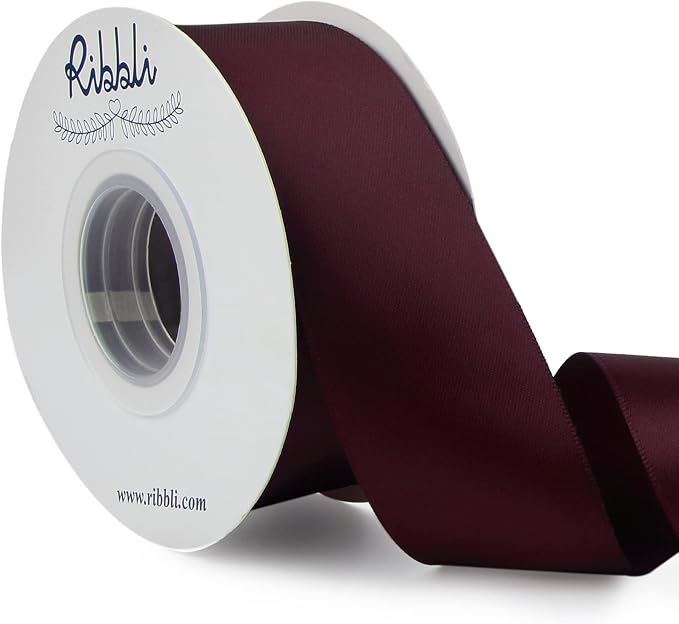 Ribbli Burgundy Double Faced Satin Ribbon, 1-1/2” x Continuous 25 Yards by Ribbli