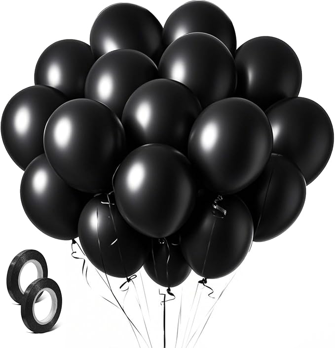 Black Balloons Party Decorations 100 Pack 12 inch Round Halloween Latex Balloons by BOMSI