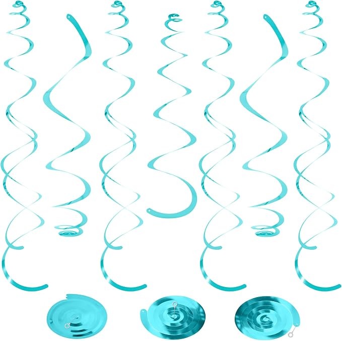 24 PCS Teal Hanging Swirl, Sparkle Ceiling Hanging Decorations, Plastic by PatiCool