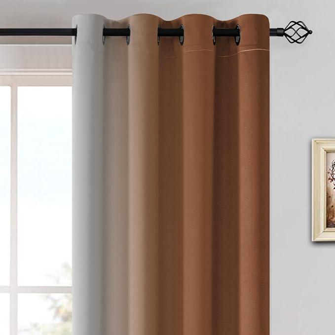 Yakamok Ombre Curtains Burnt Orange and Greyish White - Image 3