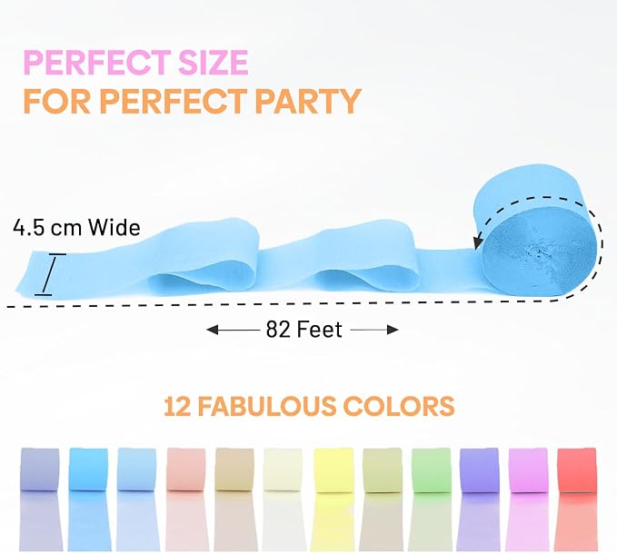 12 Pastel Crepe Paper Streamers, 656ft Pack of Party Decorations | Each roll is - Image 4