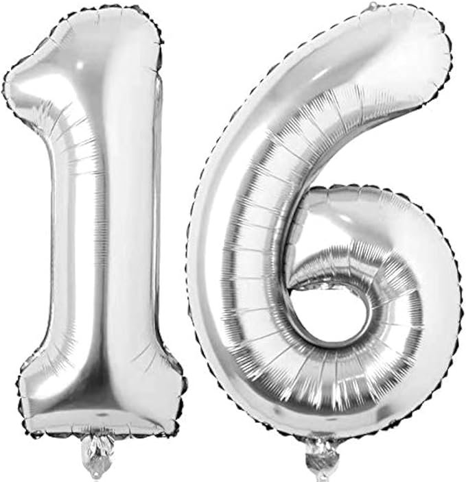Jonhamwelbor 16 Number Balloons Silver Giant Jumbo Big Large Number 16 Foil by Jonhamwelbor