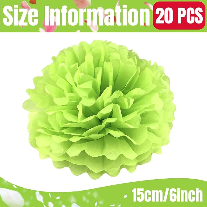 Qimoo 20pcs Fruit Green Paper Pom Poms Decorations, DIY Tissue Paper Flowers - Image 2