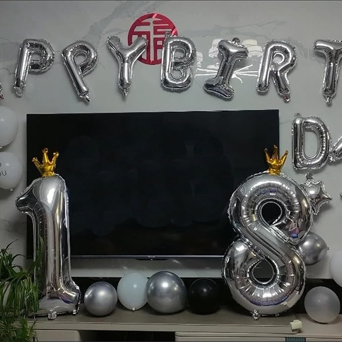 Silver Number 8 Balloon with Crown, 40 inch Silver Number Balloon 8th Birthday - Image 3
